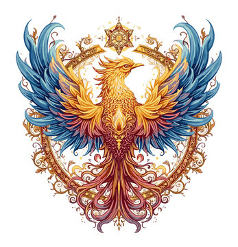 Fenice maestosa tatuaggio. Simbolo mistico di rinascita. Generative AI