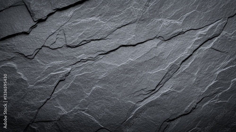 Poster a close-up view of dark, textured slate stone, showcasing intricate lines and patterns that highligh