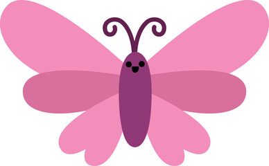 Vector flying pink butterfly icon. Magic creature clipart. Cute fairytale character. Woodland fantasy insect with spread wings. Forest fairy tale illustration isolated on white background