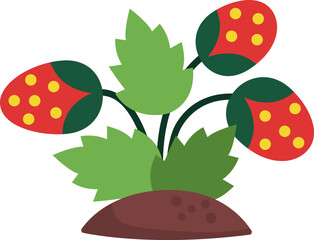 Vector cartoon strawberry clipart. Woodland or garden plant icon isolated on white background. Forest nature red berry illustration. Cottage core harvest