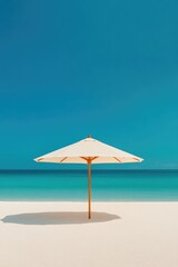 Fototapeta premium Pristine Beach with White Sand and Solitary Umbrella Under Clear Blue Skies