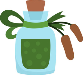 Vector reed magic potion icon isolated on white background. Cute glass jar with elixir or brew. Woodland princess or witch clipart. Fantasy forest illustration. Magic fairytale drink