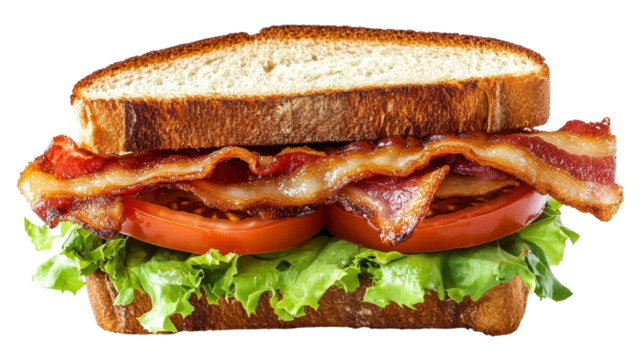 A BLT sandwich with crispy bacon, fresh lettuce, and ripe tomato on toasted sourdough
