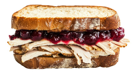 A turkey and cranberry sauce sandwich on rustic sourdough