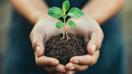 Hands cradling a fragile sprout emerging from soil, symbolizing new beginnings
