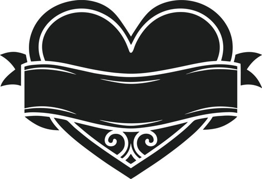 Vintage Heart with Banner - Elegant Blank Ribbon Vector for Custom Text and Designs