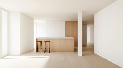 Empty room with white walls and wooden flooring. the room has a large window on the left side, allowing natural light to enter the space.