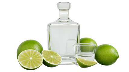 Refreshing drink with limes on a transparent background glassware setup
