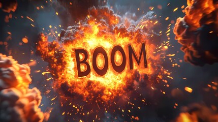 High-energy boom typography with lightning burst, speed lines, and dynamic explosion, suitable for action sequences and promotional designs, stylized book illustration