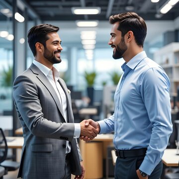 La gente dando la mano. Empleados de oficina. Firma de un contrato.