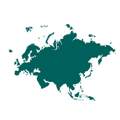 Map of Eurasia, sign silhouette. World Map Globe. Vector Illustration isolated on white background. Europe and Asia continent.