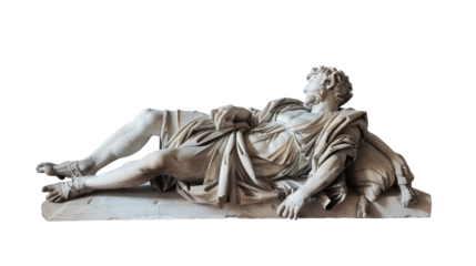 Ancient roman statue of a reclining bearded man with transparent background