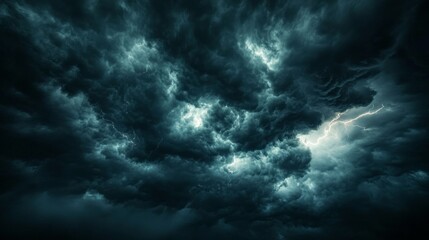 A breathtaking moment unfolds as dark clouds dominate the sky, crackling with electric energy. Lightning dances through the gloom, revealing the raw power of an impending storm at twilight