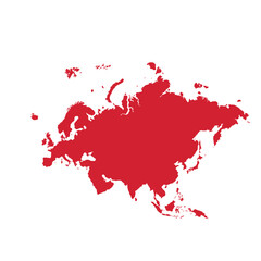 Map of Eurasia, sign silhouette. World Map Globe. Vector Illustration isolated on white background. Europe and Asia continent.