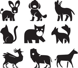 Wildlife animals vector set in natural habitat lion, tiger, elephant, zebra, giraffe, deer, bear, wolf, fox, monkey, leopard, eagle, owl, rhino, nature, safari, jungle, forest, exotic vector design