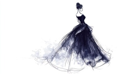 Elegant Woman Wearing Long Gown Hand Drawn Fashion Illustration Art