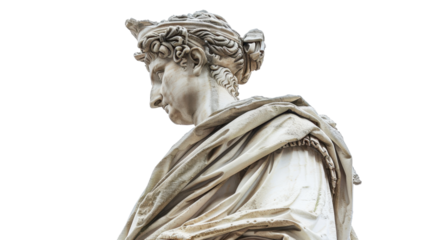 Ancient roman statue wearing laurel wreath on transparent background