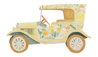 Naklejka premium PNG Summer vintage car art illustration automobile.