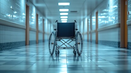 Empty Wheelchair in Hospital Corridor: Awaiting Patient