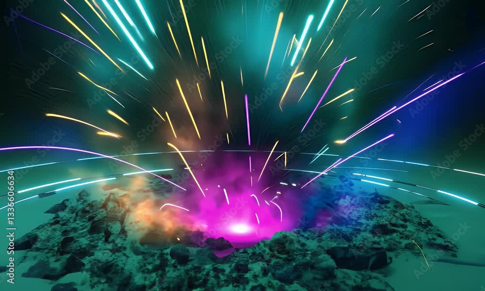 Aufkleber highly realistic video of a neon explosion with smooth motion and floating sparks designed for green