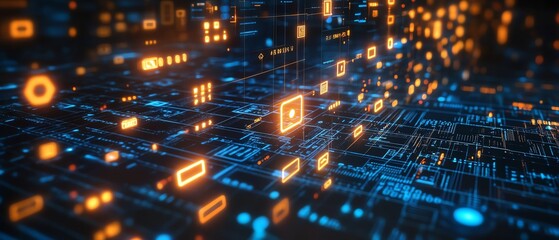 Hightech digital healthcare technology concept with an interface displaying icons for medical and financial data, revolutionizing healthcare and finance integration