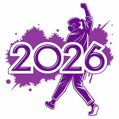 Fototapeta premium Stylish Neon Purple 2026 New Year Graphic 