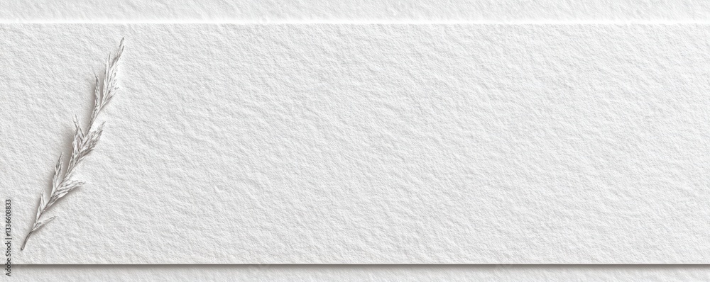Poster a minimalistic white paper background featuring a delicate embossed leaf design, creating a serene a