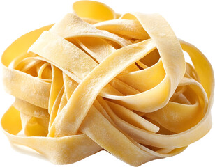 Hyper detailed fettuccine pasta loosely folded on white background