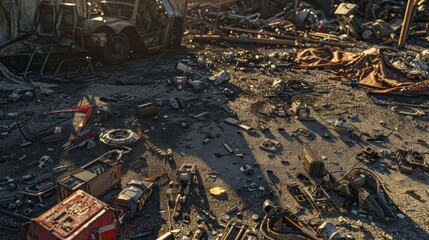 A cluttered junkyard filled with discarded debris.