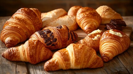 Delicious golden-brown croissants on a table.