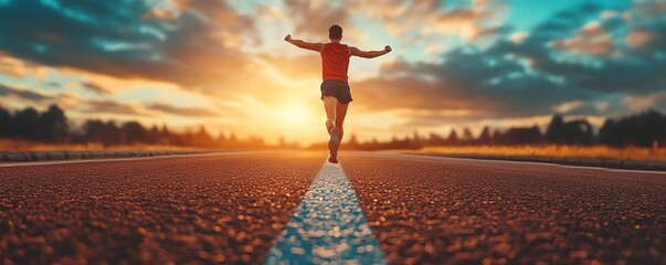 A longdistance runner crossing the finish line, feeling victorious