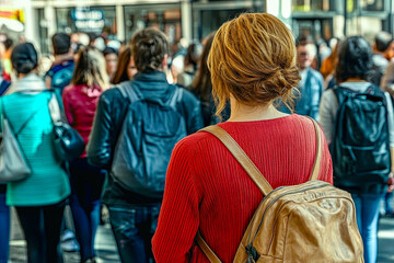 Fototapeta premium Gathering of diverse individuals in a vibrant urban atmosphere during a lively afternoon