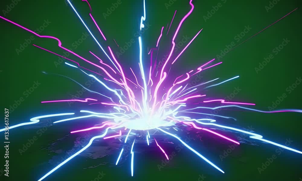 Aufkleber surreal neon-colored explosion animation unfolding in mesmerizing slow motion over a green screen fo
