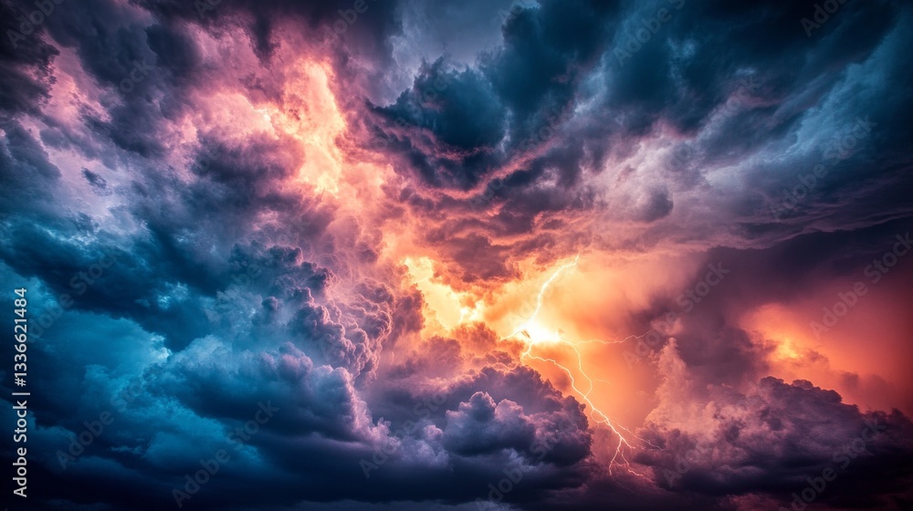 Poster an intense storm brews as dark clouds swirl dramatically, while flashes of lightning pierce the omin
