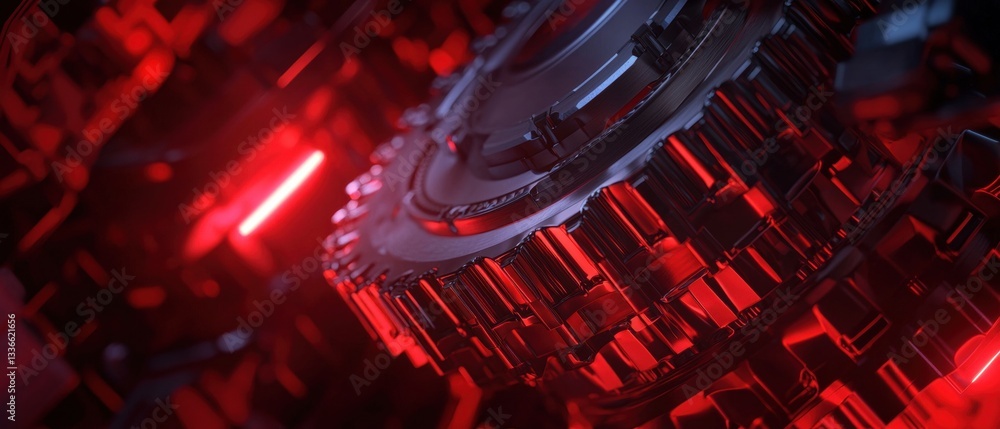 Poster close-up of a futuristic-looking object with a red and black color scheme. the object appears to be 