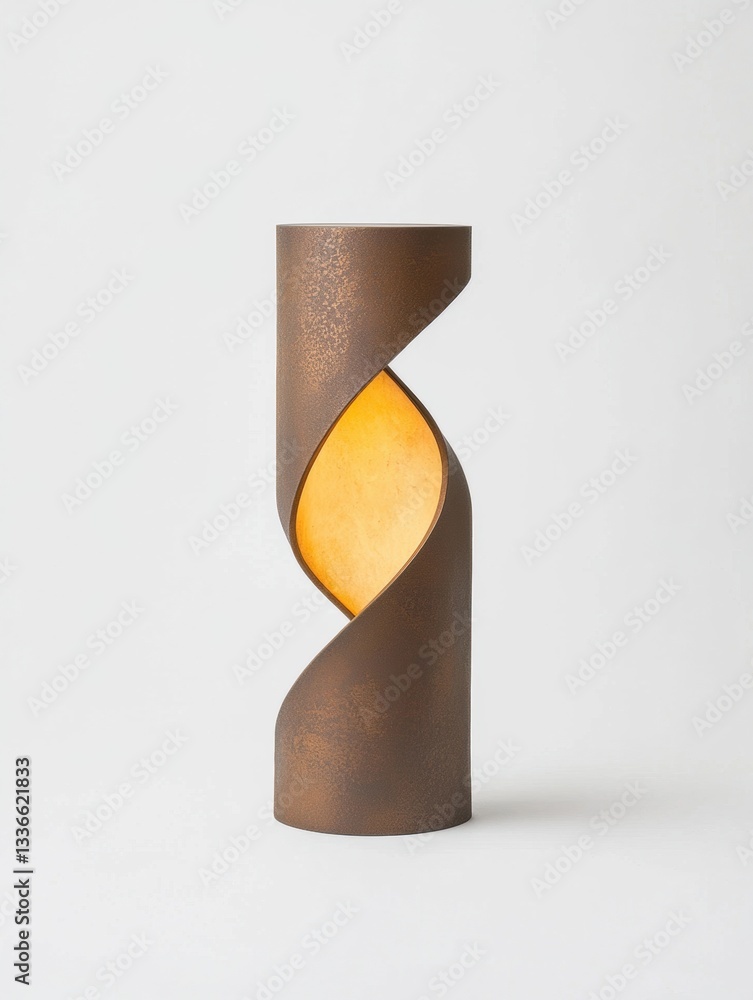 Poster photograph of a tall, cylindrical object with a unique design. the object appears to be made of a da