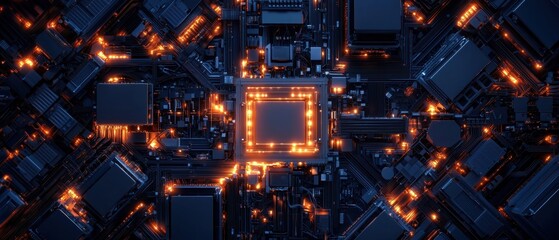 Obraz premium Abstract digital art piece that appears to be made up of various electronic components and circuitry.