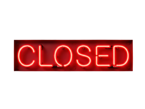 red neon closed sign on a transparent background