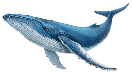 Majestic humpback whale swimming gracefully in the ocean depths, showcasing its impressive size and beauty in a vibrant underwater scene