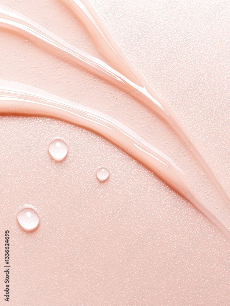 Poster close-up of a pink liquid substance, which appears to be a foundation or concealer. the liquid is fl