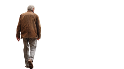 Elderly man walking away on transparent background