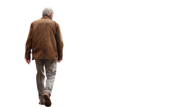 Elderly man walking away on transparent background