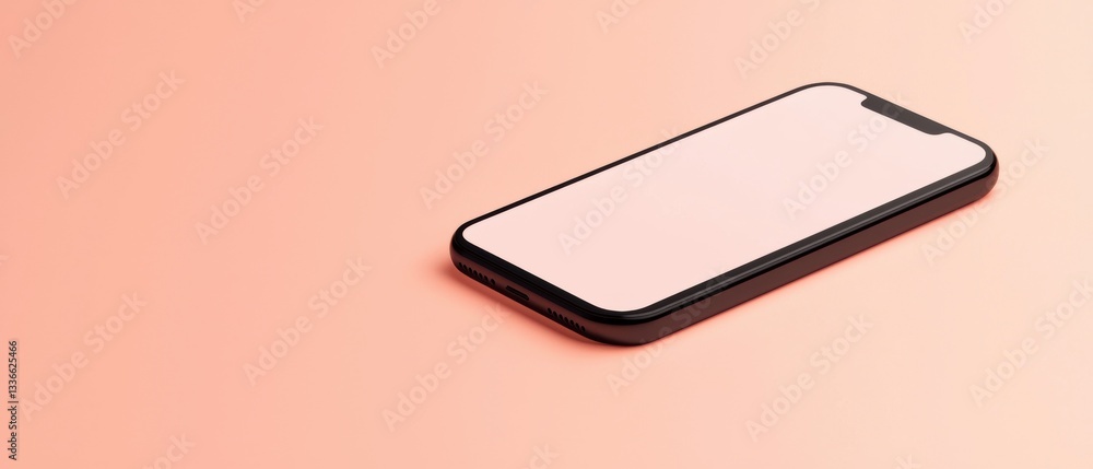 Aufkleber 3d rendering of a smartphone with a black frame and a white screen. the phone is placed on a light p