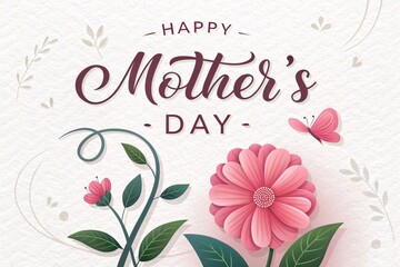 Happy Mother's Day Calligraphy with Luxury Floral Golden Line Art