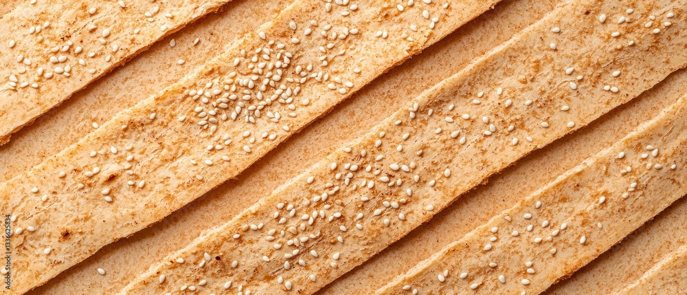 Poster close-up of a group of long, thin bread sticks. the bread sticks are arranged in a diagonal pattern,