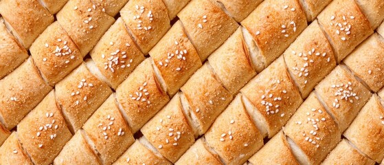 Close-up of a group of freshly baked bread rolls. the rolls are golden brown in color and have a criss-cross pattern on top.