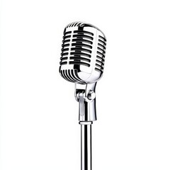 A vintage-style microphone with a shiny chrome finish, designed for capturing high-quality sound in music and speech.