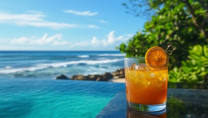 Refreshing orange cocktail by the ocean