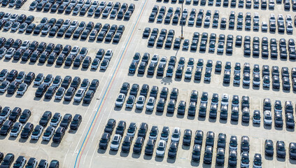 Aerial view of new car storage parking lot awaiting distribution © zhao dongfang