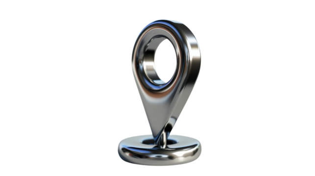 Chrome location pin icon standing on transparent background